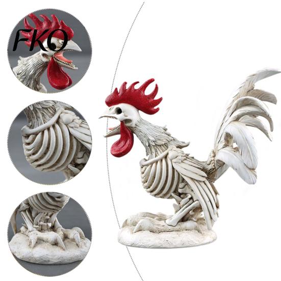 Unique Halloween Party Props Skeleton Rooster, Lifelike Chicken Decoration, Spooky Animal Artistic Resin Craft Bone Statue for Desktop Yard
