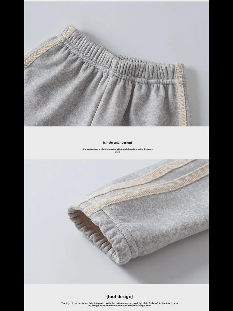 Boys' and Girls' Velvet-Lined Autumn Sports Pants - Warm Casual Wear for Spring and Fall