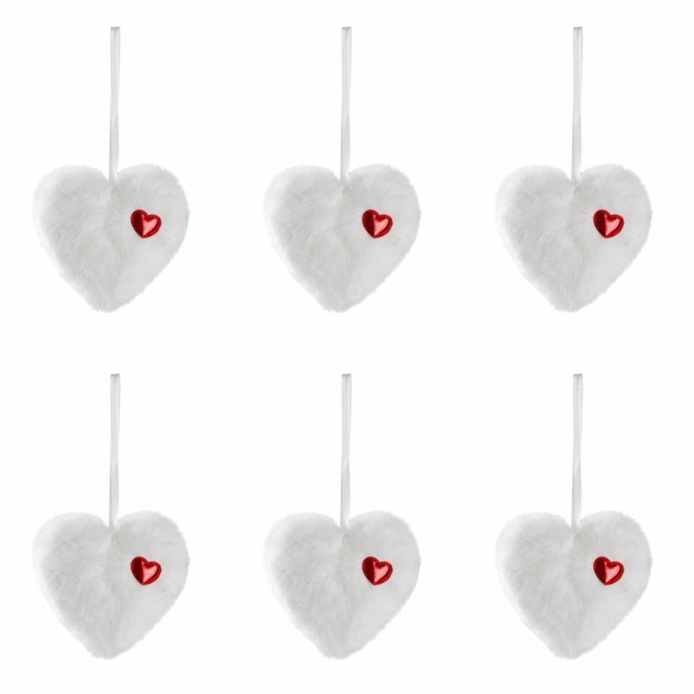 6pcs Handmade Fluffy Heart Christmas Balls Ornaments Christmas Tree Decorations Holiday Decorations