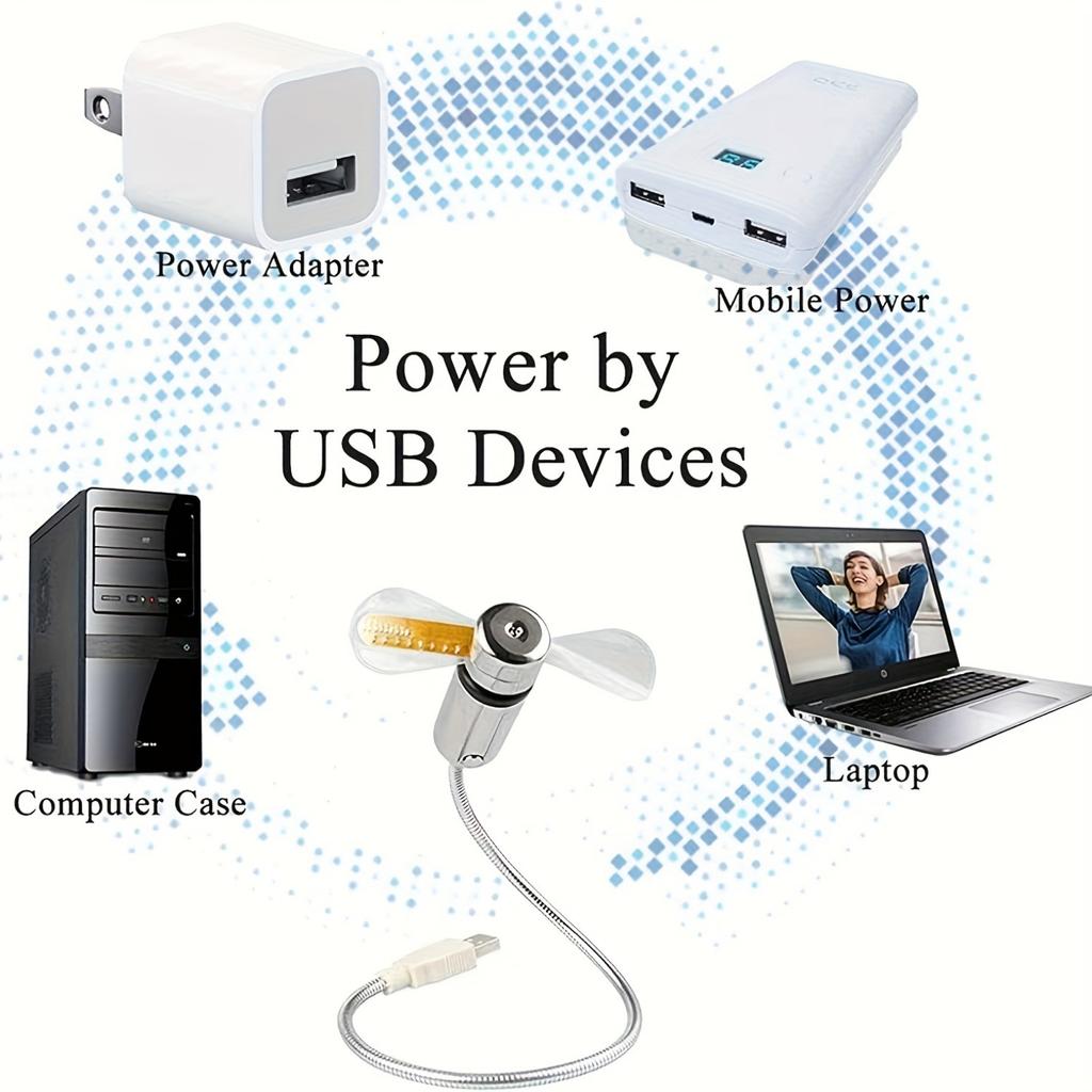 Компактный USB-вентилятор с часами 1PS, светодиодным дисплеем времени, гибкое мини-охлаждение, управление с помощью переключателя, энергоэффективность.
