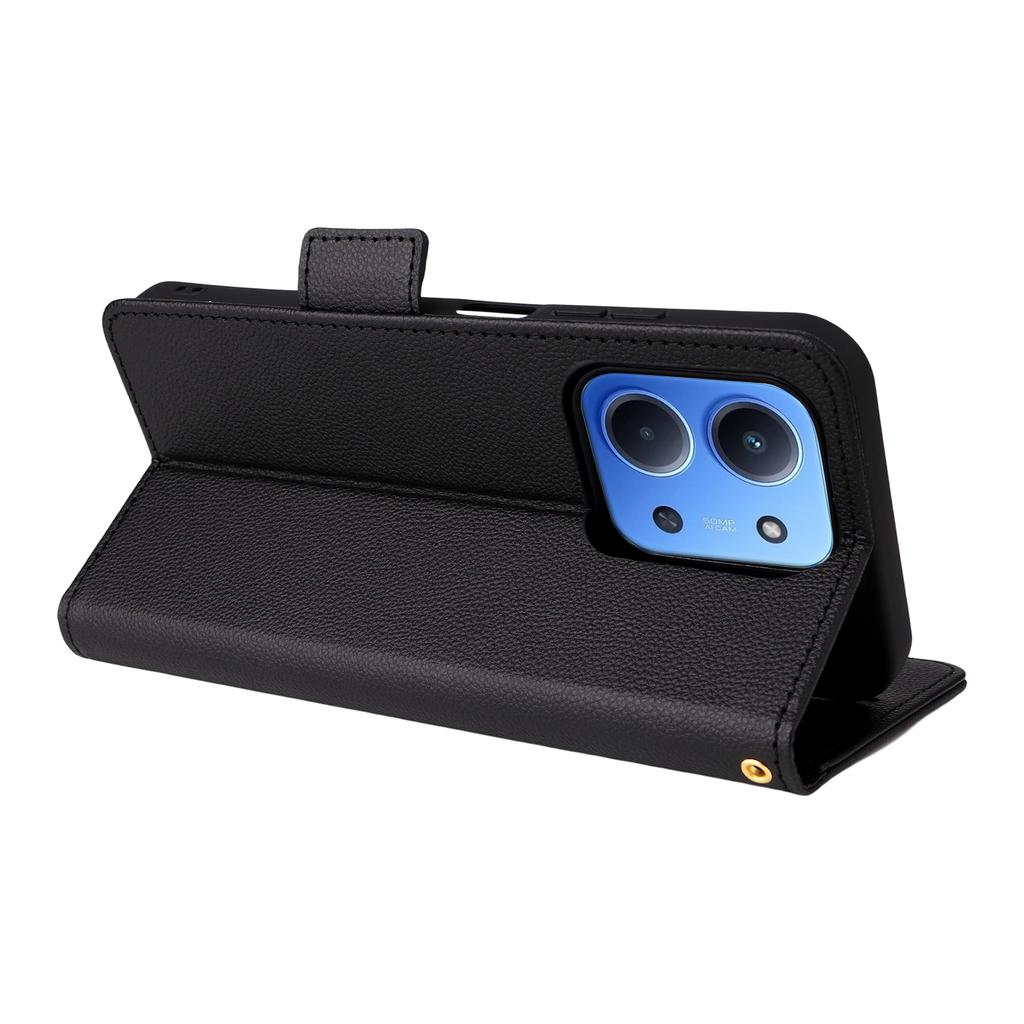 Для Xiaomi Redmi 15C 4G (Глобальный) (171 мм)/Чехол для Poco C85 4G с ремешком на запястье, текстура личи, кошелек из ПУ кожи, чехол для телефона