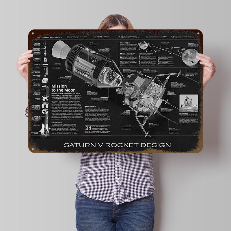 РАКЕТА SATURN V ДИЗАЙН Жестяной Плакат Индивидуальное Настенное Искусство Ретро Винтажные Металлические Знаки Для Комнаты Фанатов Украшения Декор Дома