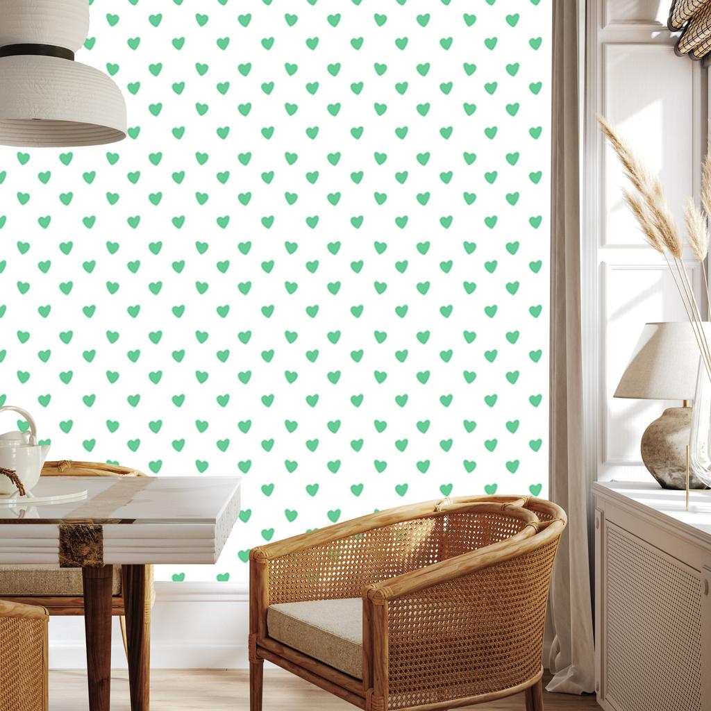 Heart Wallpaper White, Mint and Green 50x1000