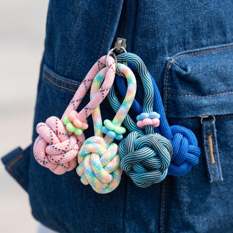 Women's Car Keychain Knotted Rope Floral Design Non-Slip Lightweight Bag Charm Portable Key Decor for Travel Commute Use