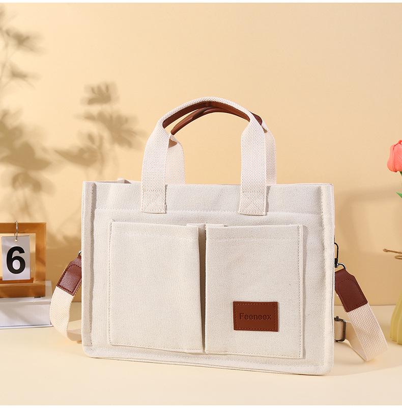 Женская ретро холщовая сумка - Большая вместимость, многослойная, на плечо и через плечо