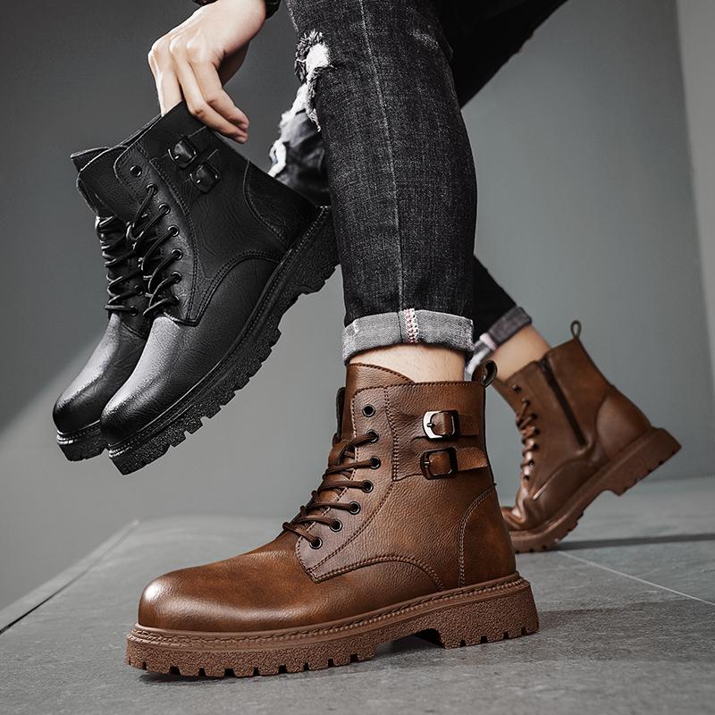 Мужские высокие кожаные ботинки на молнии Ботильоны для активного отдыха Мягкая обувь