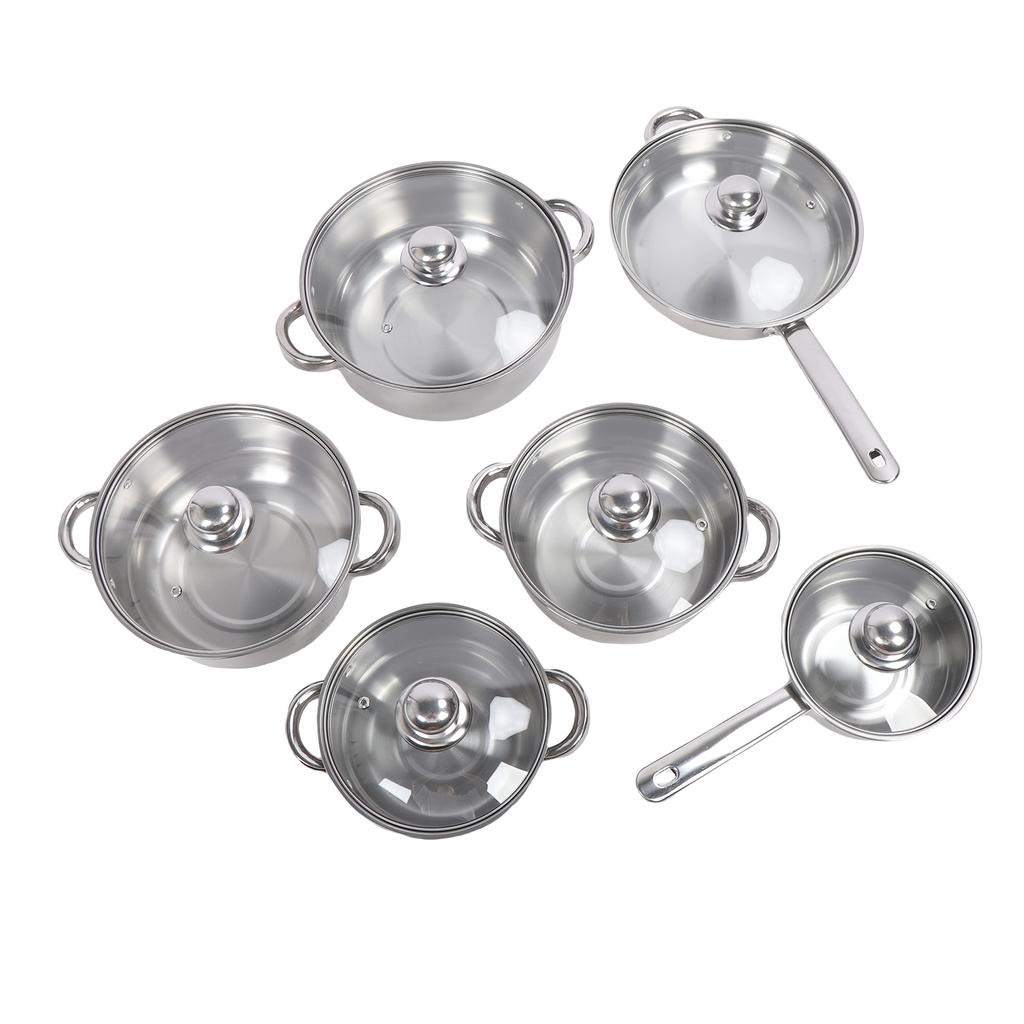 Набор из 6 кастрюль и сковородок из нержавеющей стали, равномерный нагрев, утолщенная, легко моющаяся посуда с крышками