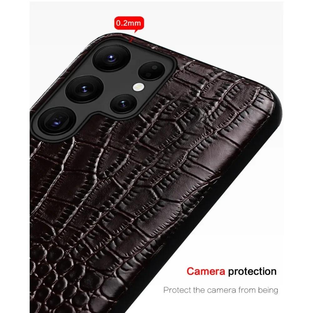Crocodile Pattern Cowhide Leather Case for Samsung Galaxy S24 Ultra S25 S23 Plus S22 S21 S20 FE Note 20 Mobile Phone Hard Cover