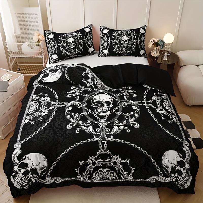 3pcs Breathable Polyester Skull Print Bedding Set - Machine Washable Includes 1 Duvet Cover & 2 Pillowcases Perfect for All