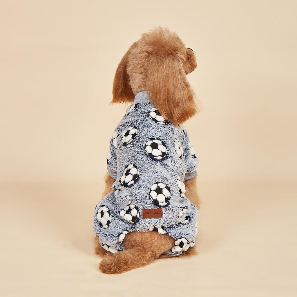 Plush Dog Pajamas for Small Dogs Girl Winter Warm Puppy Pjs Fleece Clothes Sweater Outfit Cold Weather Dog Football Sports Pet