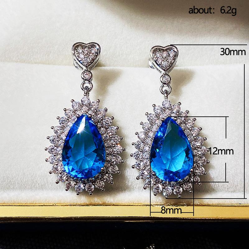Luxury Female Party Earrings with Brilliant Blue Crystal Jewelry Gorgeous Anniversary Gift Delicate Accessories for Women