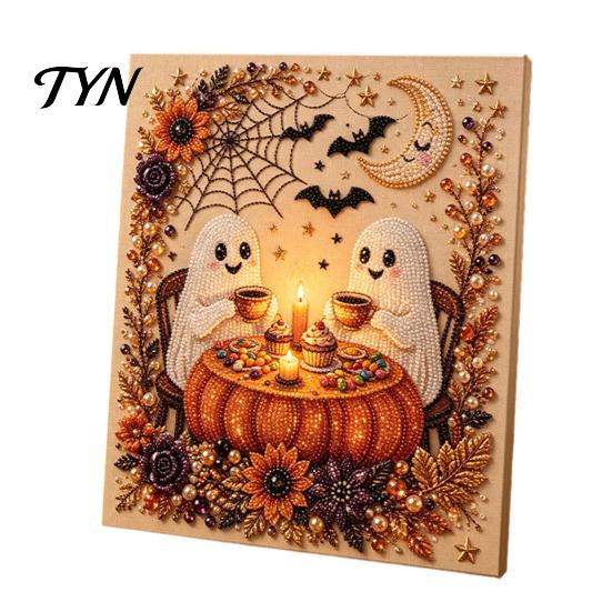 Easy Crafting Projects for Beginners Halloween Faux Pearl Art Kit, Crow Pumpkin Painting DIY 7.87 x Stress Relief Project Home Inch Cute Ghost 3D
