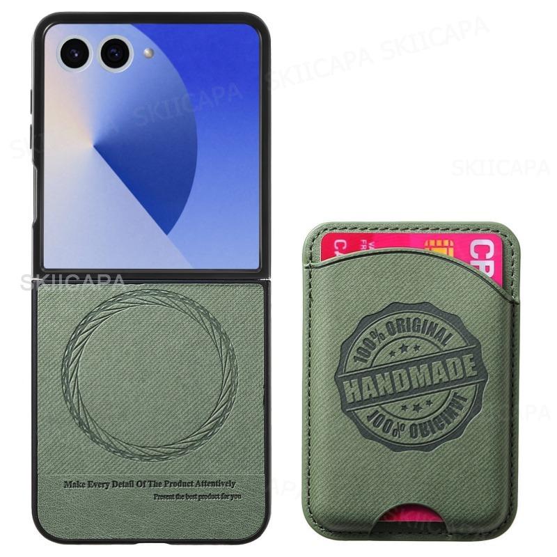 for Magsafe Magnetic Card Slot Holder Leather Case for Samsung Galaxy Z Flip 8 7 Flip6 Flip5 Flip8 Flip3 Protect Phone Bag Cover