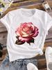 (Asian Size) Women Tees Top Lovely Flower Cute Clothing Casual Short Sleeve T Shirt Tee Fashion Print Ladies Female Graphic T-shirts