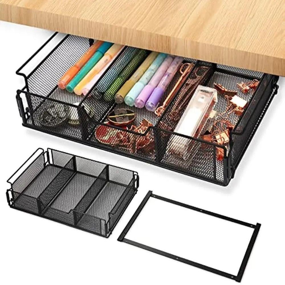 Большая емкость Подстольный ящик Экономия места Настольный подвесной лоток Металлическая корзина для хранения Офис