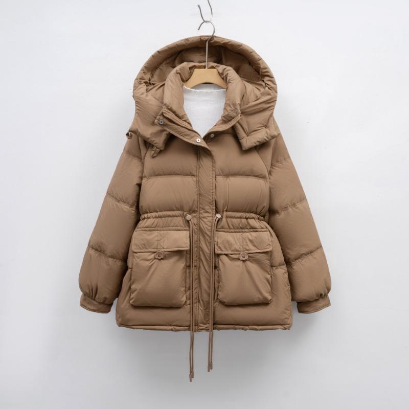 Пуховик женский зимний модный приталенный маленький теплый утолщенный с капюшоном
