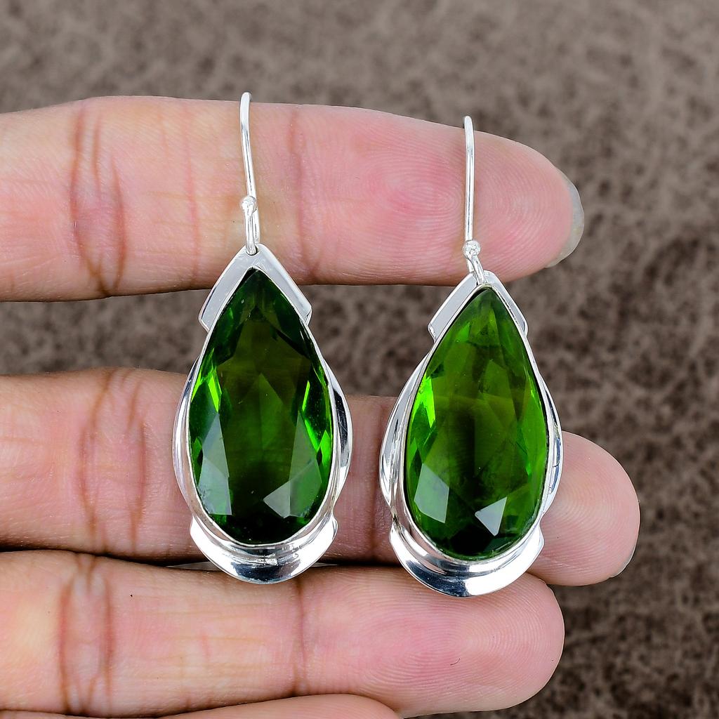Peridot Gemstone Handmade 925 Sterling Silver Jewelry Earring 2.17" KKG-631