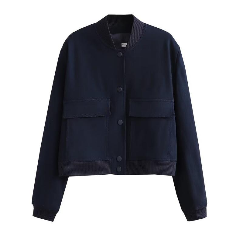 Women S Stand Collar Big Pocket Jacket Casual Outerwear
