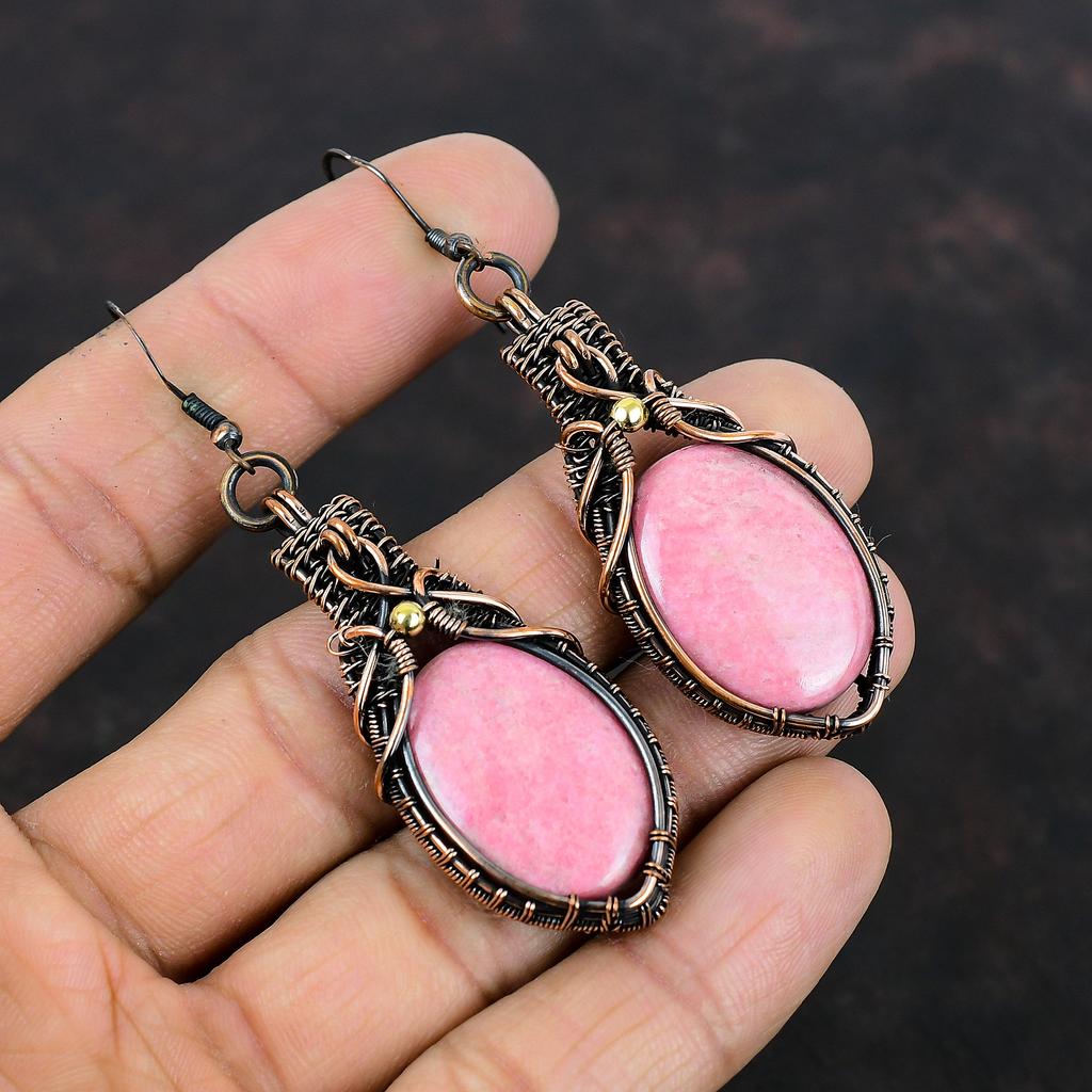 Серьги из тулита, серьги из медной проволоки, уникальные медные дизайнерские украшения, серьги из натуральных драгоценных камней, ювелирные изделия ручной работы, подарки для мамы