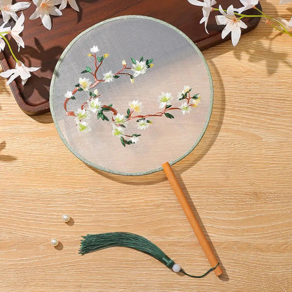 Китайский веер оптом полупрозрачный длинный веер с кисточками для танцев женский костюм ханьфу чонсам вышивка маленький круглый веер