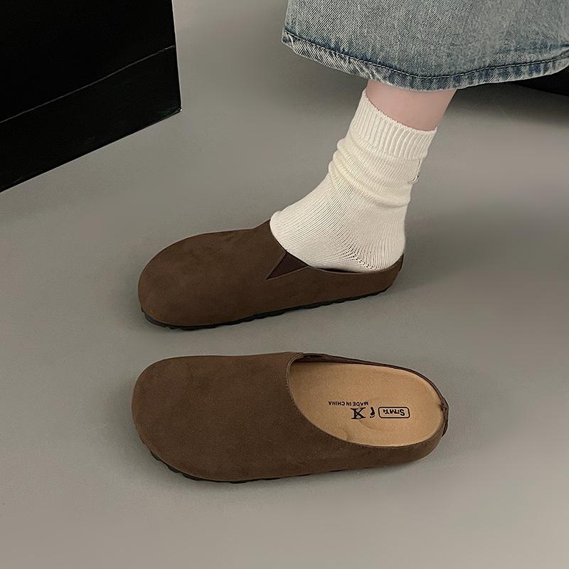 Простые сумки-головы полутапочки женские для улицы на плоской подошве весенние новые однопедальные из мягкой кожи балетки