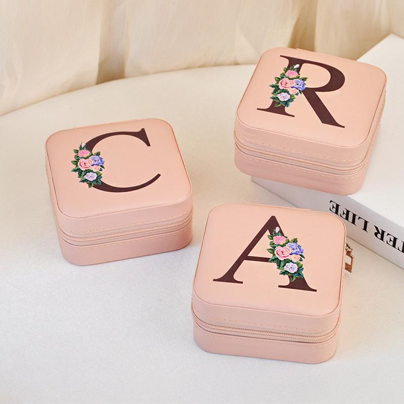 1PC Jewelry Boxes for Wedding Party Black Alphabet Personalized Pink Gift Box Jewellery Holder Jewelry Organizer Case
