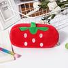 Pencil Case Large Capacity Zipper Closure Creative Portable Flannel Cartoon Strawberry Shape Pencil Bag Home Supplies