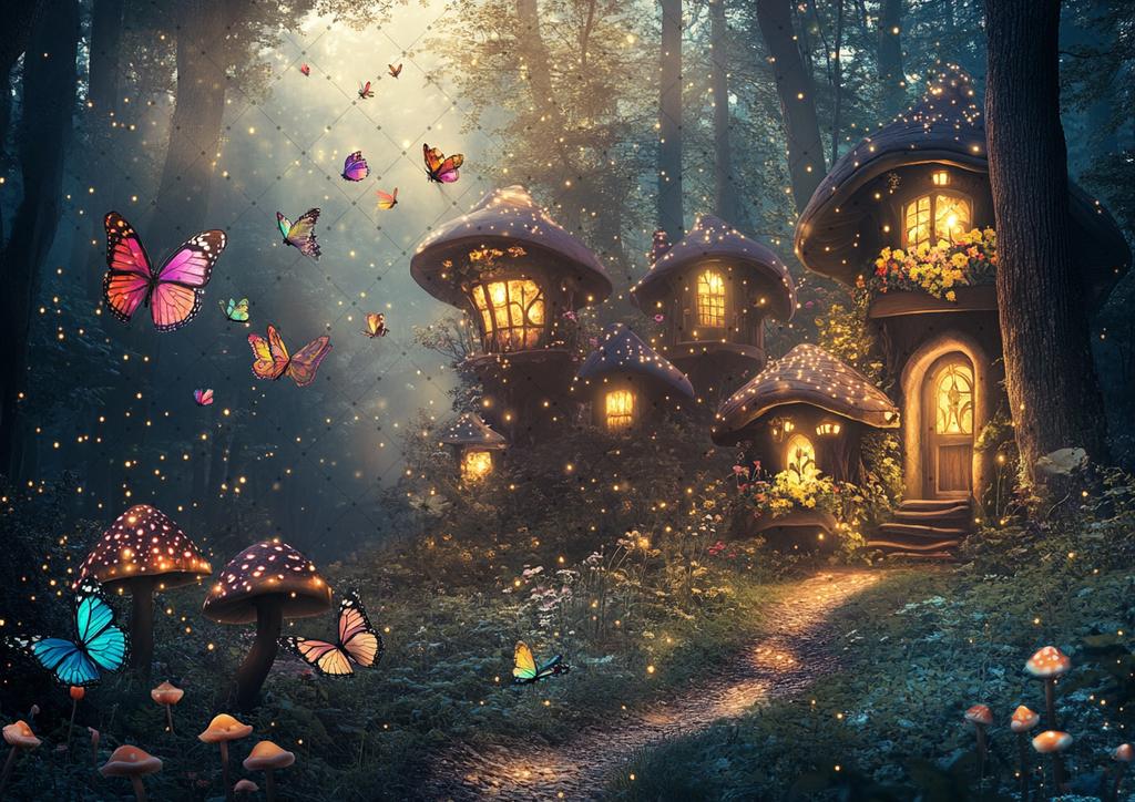 Fairy forest Glitter tree background Magic Forest night Butterfly photography birthday background party photo shoot decoration