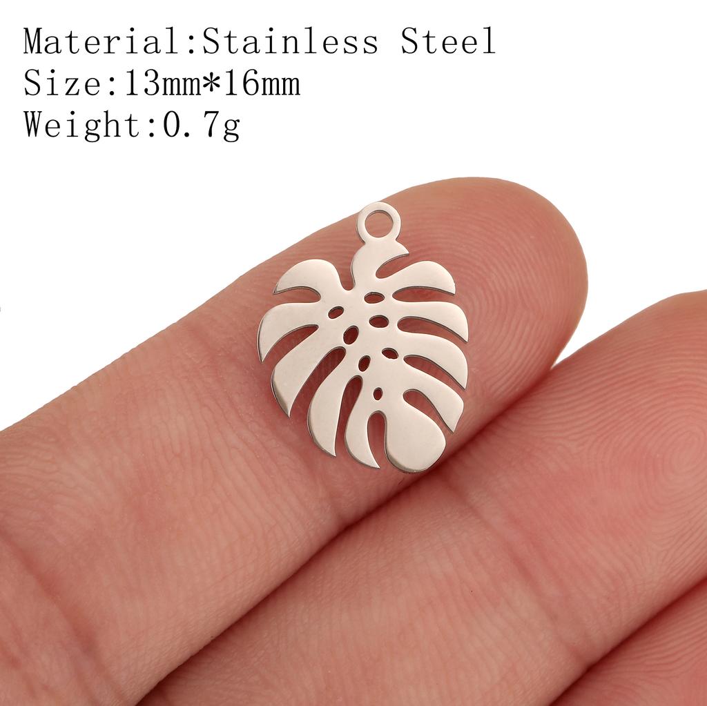 5Pcs Pineapple/Monstera Leaf/Tropical Hawaii Palm Tree Charms Stainless Steel Conch Pendant DIY Bracelet Necklace Jewelry Making