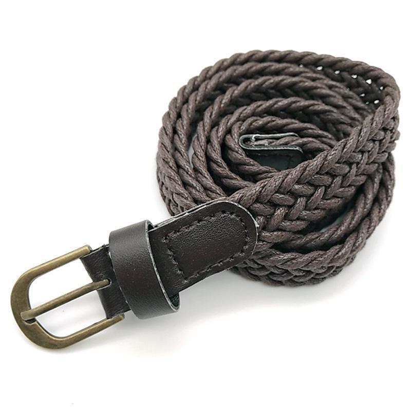 Ladies Universal All-match Waist Belts Solid Color Leather Stretch Woven Thin Belt