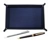 Grained Cowhide Pen Tray In Blue with Metal Pointer and Metal Ring Cap Sliding Retro Pen Set Japanese-made TRAL-701S-8838B