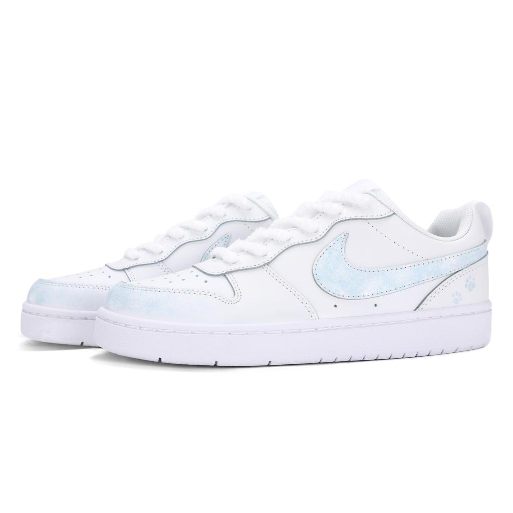Nike Court Borough 2 Abrasion Resistant Lightweight Slip Resistant Low top Skateboard Shoes Women's White Blue BQ5448-100(Team18-)