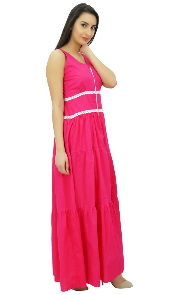 Bimba Женское повседневное макси-платье из хлопка с V-образным вырезом, летнее кружевное платье без рукавов