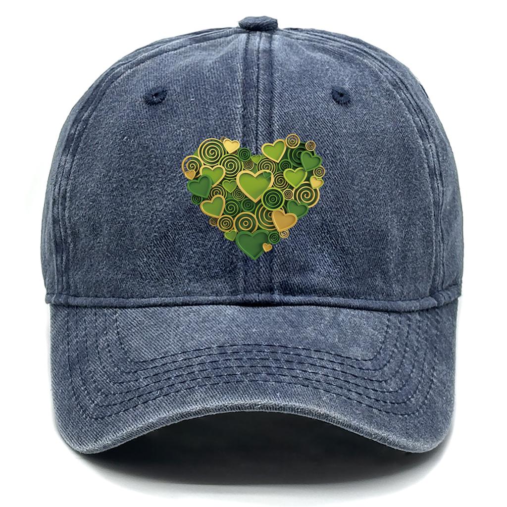Green Heart Circle Printed Baseball Cap Adjustable Unisex Baseball Hat Leisure Raw Brim Sun Hat For Outdoor Fishing Cycling