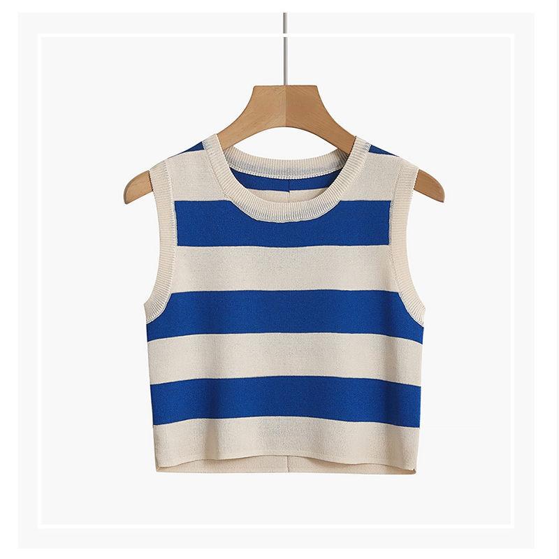 Сексуальная женская майка в рубчик, летние укороченные топы без рукавов в полоску с круглым вырезом, уличная винтажная корейская модная рубашка, жилет, одежда Y2K