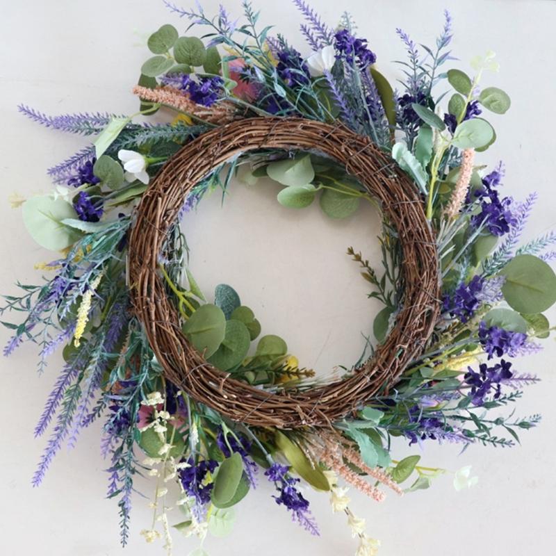 Artificial Flower Wreath Spring Festival Wreath Artificial Flower Wreath for Front Door Hallway Garden Farmhouses