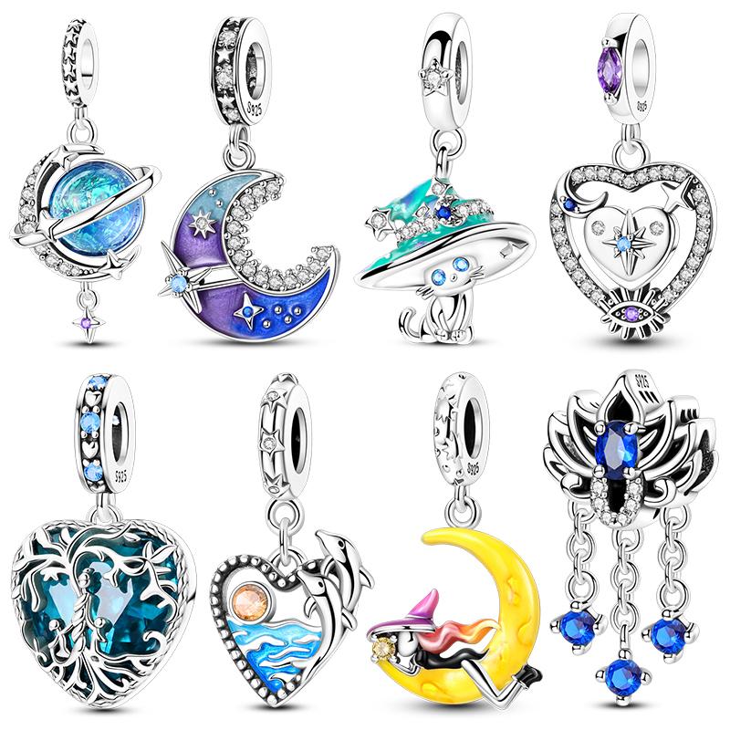 Подвеска-шарм в форме сердца с узором звезды и луны, подходит для браслетов, браслетов-манжет, ожерелий, женские роскошные DIY изящные подвески-бусины, ювелирные подарки