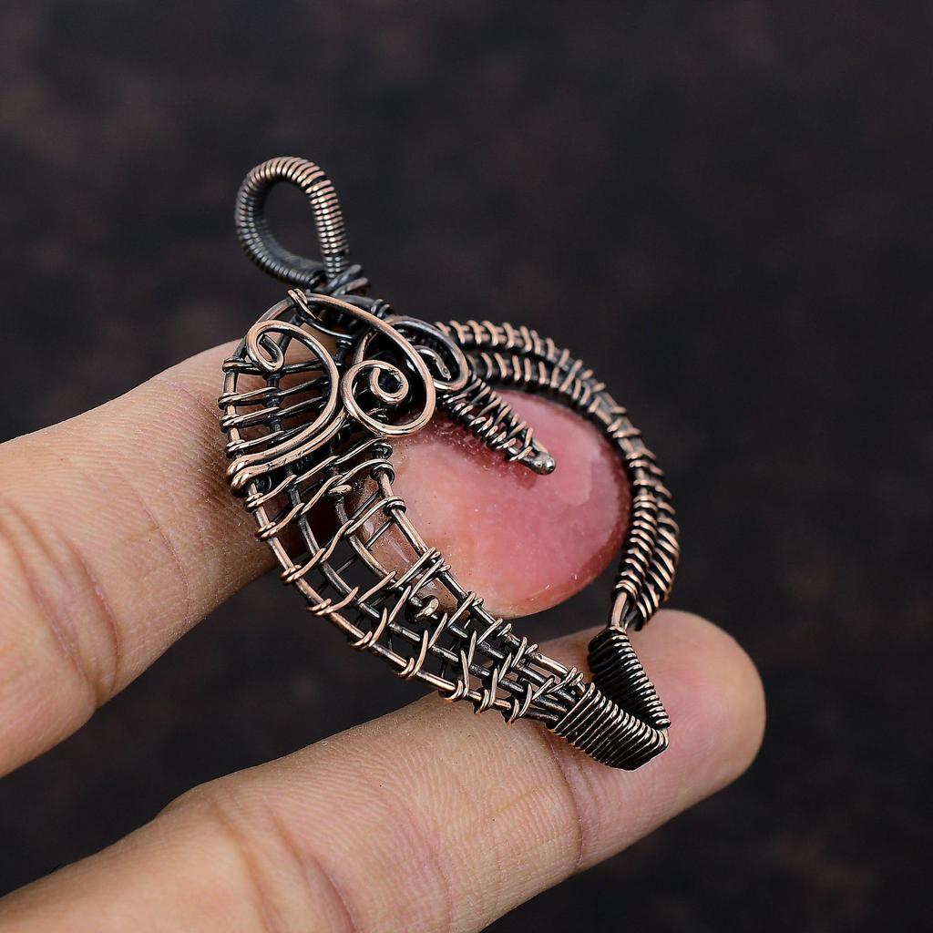 Родохрозитовый кулон, обернутый медной проволокой, новейший дизайн, кулон, ручная работа, медная проволока, ювелирное изделие, подарок для женщин, обернутое драгоценными камнями