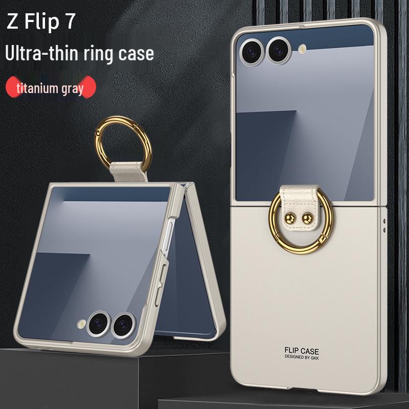 Ультратонкий чехол Samsung Z Flip7 с кольцом-держателем, большим окном, покрытием-спреем, ощущением кожи, защитой складного экрана