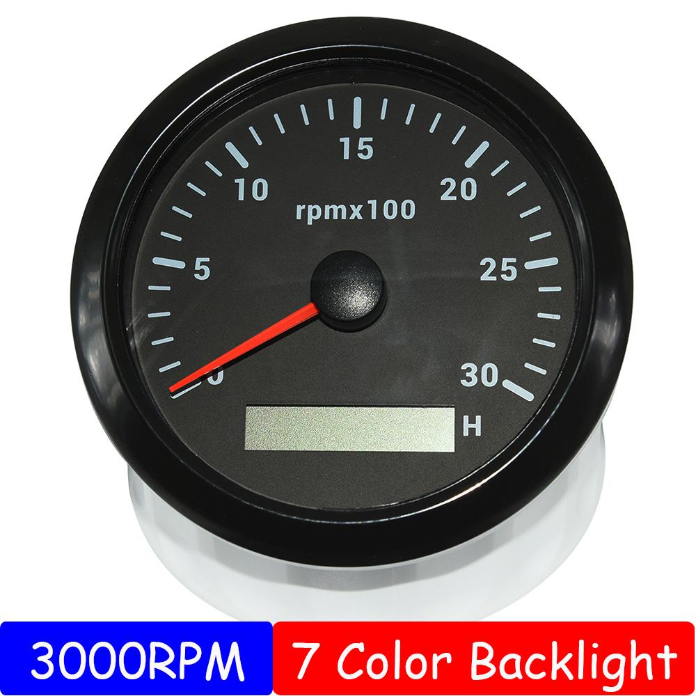 85MM Diesel Engine Tachometer 3000/4000/6000/8000 RPM Gauge REV Counter with Digital Hourmeter 7 Color Backlight 12V 24V