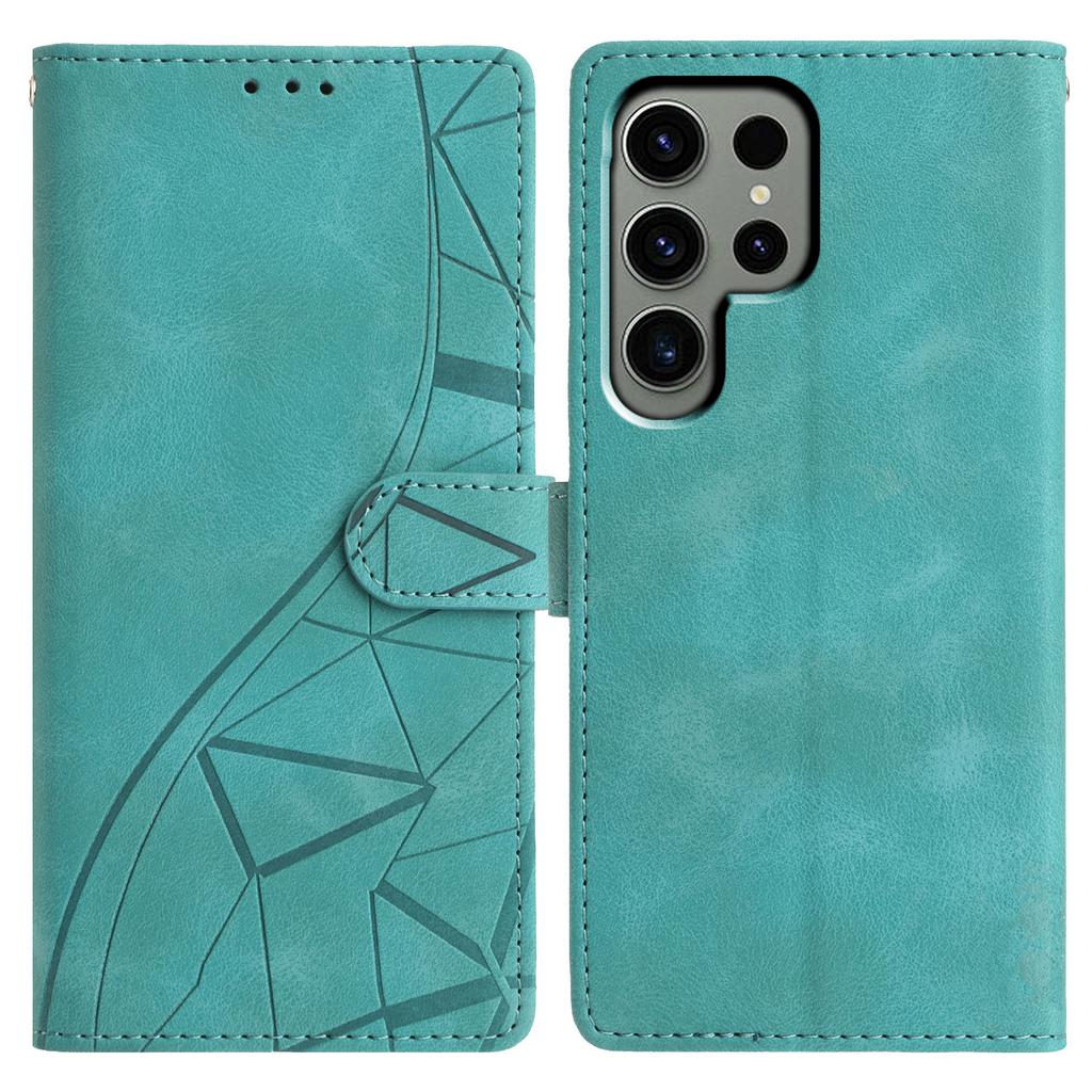 For Samsung Galaxy S25 Ultra Case Wallet Stand Imprinted Triangle Pattern Leather Phone Flip Cover