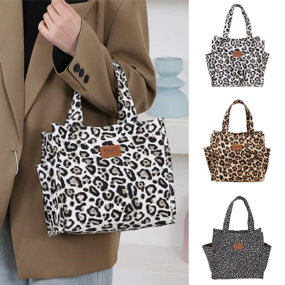 New Retro Leopard Print Lunch Bag Large Capacity with Storage Pouch Insulated Bag Portable Handbag Insulated Lunch Box Women
