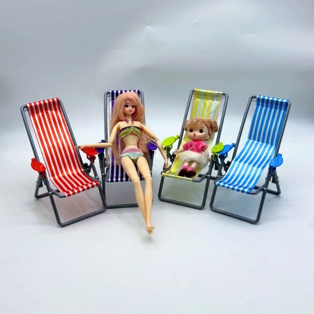 4 Colors Foldable Beach Chair Model Mini Dolls House Furniture Decoration Outdoor Dollhouse