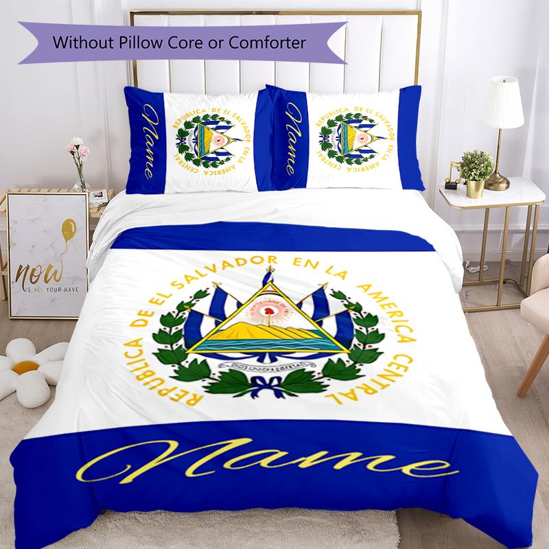3pcs Custom Name Coat of arms of El Salvador Bedding Set Duvet Cover Closure Includes 1 Duvet Cover & 2 Pillowcases for All Seasons Bedroom Decor