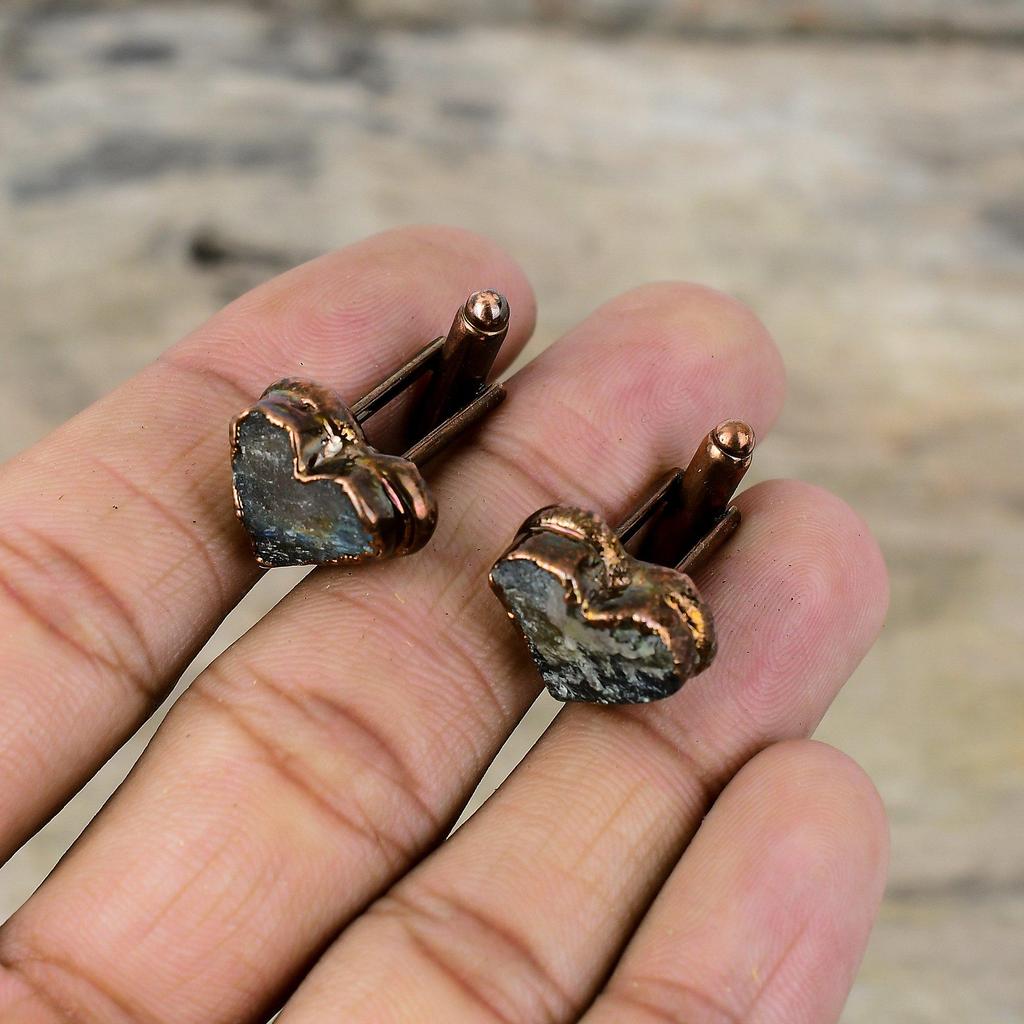 Грубые запонки из лабрадорита, медные запонки, гальванические запонки, запонки с драгоценными камнями, замечательные гальванические ювелирные изделия, подарок для него, ювелирные изделия ручной работы