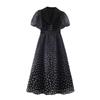 Womens 2026 V Neck Polka Dot Puff Sleeve Long Dress Elegant A Line Slim Fit