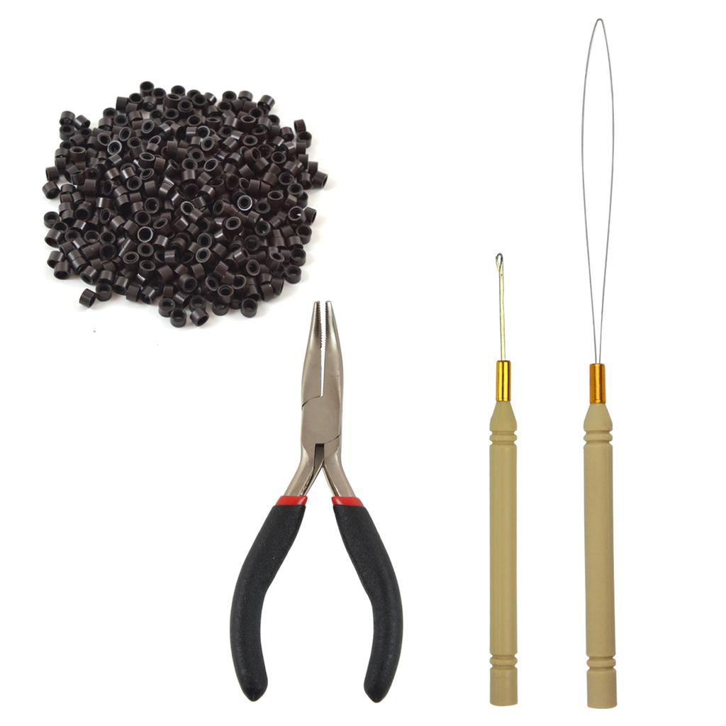 Hair Extensions Tool Kit : I-Tip Hair Pliers 500 Pieces Micro Silicone Hair Beads/Rings Pulling Loop Threader Hook Needle