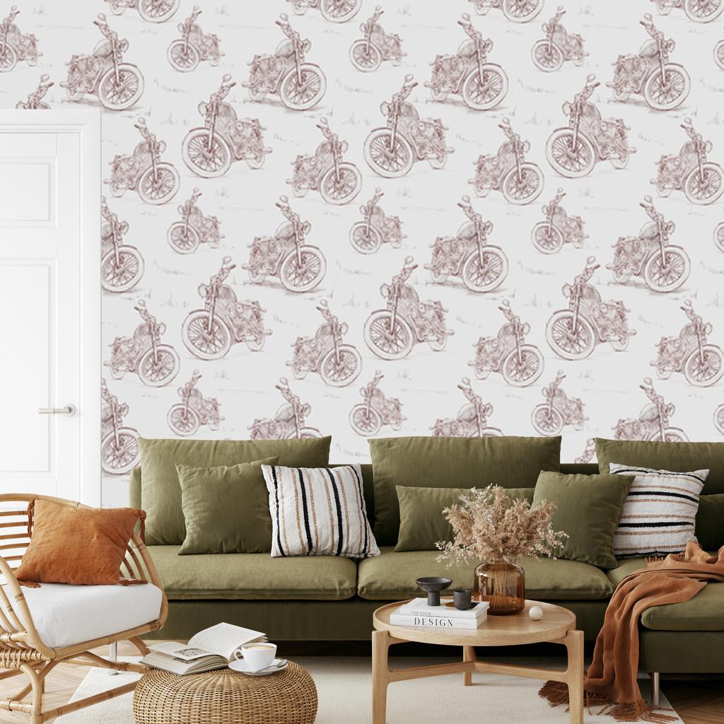 Sketched Retro Motorcycles 3D Wallpaper for Living Room and Bedroom 50x1000