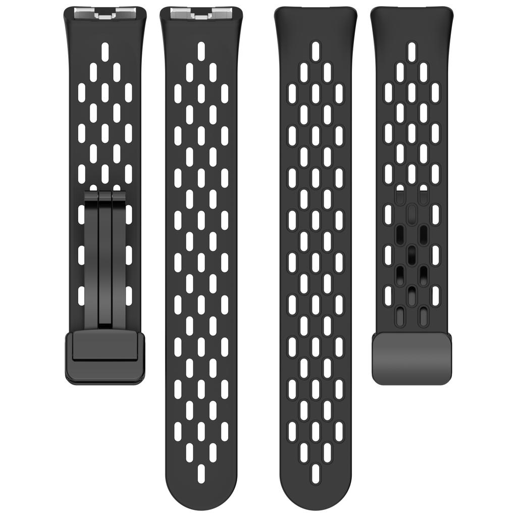 Silicone Watch Band for Huawei Band 10/10 NFC/9/9 NFC/8/8 NFC Holes Design Breathable Magnetic Buckle Strap