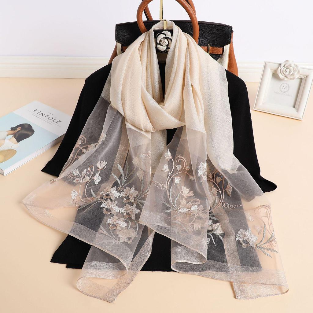 Элегантный шарф из шелка Mulberry - роскошная смесь, изысканный вышитый вручную цветок, сверхлегкий, очень универсальный - идеально подходит для весны и осени